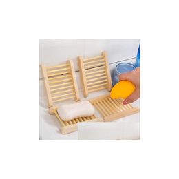 Soap Dishes Natural Bamboo Trays Wholesale Wooden Dish Tray Holder Rack Plate Box Container For Bath Shower Bathroom Gb1635 Drop Del Dhaz4