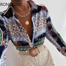 Women's Blouses Shirts Women Chic Elegant Long Sleeves All Over Print Turn Down Collar Women Blouse Tops L230712