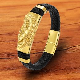 Chain TYO Fashion Braided Rope Stainless Steel Shrimp Anymal Men 's Bracelet Genuine Leather Accessories Gift for Friend Drop 230711