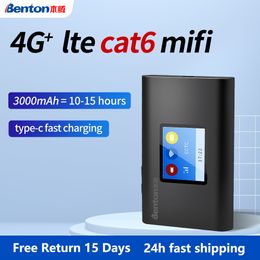 Routers Benton Unlocked Cat 6 4G Lte Portable Router Wireless 300Mbps Wifi Pocket Mifi spot Type C Charge 3000mAh With SIM Card 230712