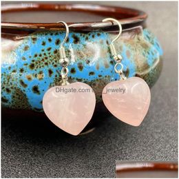 Dangle Chandelier Natural Stone Crystal 15Mm Heart Earrings Opal Turquoises Pink Quartz Healing Reiki For Women Drop Delivery Jewel Dhuzs