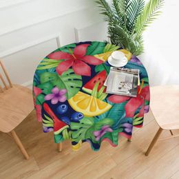 Table Cloth Round Tablecloth Summer Tropical Leaves Fruits Cover Washable For Tea