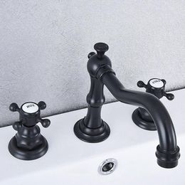 Bathroom Sink Faucets Black Oil Rubbed Brass Widespread Dual Handle Washing Basin Mixer Taps Deck Mounted 3 Holes Lavatory Faucet Asf541