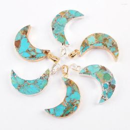 Pendant Necklaces 5PCS Moon Shape Natural Semi-Precious Stone Boho Turquoise Charm DIY Necklace Jewellery Making Women Accessories Wholesale