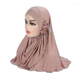 Ethnic Clothing Instant Hijab With Flowers One Piece Amira Solid Turban Caps For Muslim Women Islam Arab Headwraps Hats Shawls Headwear