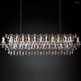 Chandeliers Vintage Rectangular Chandelier For Dining Room Clear Crystal Rococo Linear Lighting Retro Candle Home Lustre Lamps