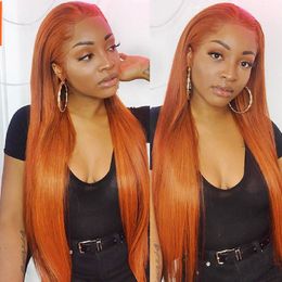 26inch Orange Ginger Colour Straight Lace Front Wigs Brazilian Human Hair Wig Closure Wig for Women