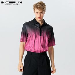 Men's Casual Shirts INCERUN Tops 2023 Handsome Men Stylish Gradient Knitted Shirt Fashionable Style Male Short Sleeved Lapel Blouse S-5XL