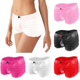 Underpants Sexy Men Ruffled Lace Girly Briefs Sissy Feminization Underwear U Convex Pouch Lingerie Breathable Intimate Panties