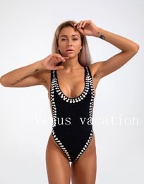 Women's Swimwear 2023 One-Piece Diamond Low-Cut Side Waist Hollow Swimsuit Solid Colour Backless Flattering