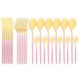 Dinnerware Sets 24pcs Pink Gold Western Set Stainless Steel Cutlery Fork Knife Spoons Tableware Flatware Silverware