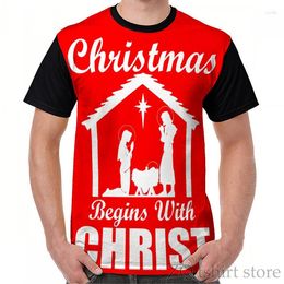 Women's T Shirts Christmas Begins With Christ Graphic T-Shirt Men Shirt Funny All Over Print Women Short Sleeve Tops Tee