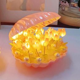 Night Lights Shell Handmade Artificial Flower Tulip Light DIY Material Bedside Sleep Home Ornament Girlfriend Birthday Gift