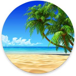 Beach Mouse Pad Coconut Trees Round Mouse Pad Cute Gaming Mouse Mat Waterproof Non-Slip Rubber Base MousePads 7.9x0.12 Inch
