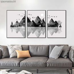 3pcs Set Canvas Painting Abstract Modern Black Mountain Wall Art Prints And Posters For Living Room Home Decoration L230704