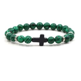 Beaded Jesus Cross Bracelet Jewellery For Women Men Natural Stone Stretch Elastic Bracelets Drop Delivery Dhm4E