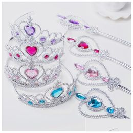 Party Hats Girls 2 Pcs/Set Princess Accessories Fashion Children Crowns Magic Wands Girl Christmas Gift Festival Birthday Gifts Drop Dhstc