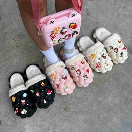 Slippers Women Winter Warm Cotton Bubble Slides with Christmas Charms Girl's Luxury Designer Bubble Slides with Bag Massage Slippers Hot J230712