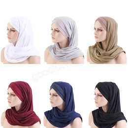 New Instant Hijabs With Cap Plain Hijabs for women Veil Muslim Islamic Hijab Cap Bonnet Scarf Underscarf Caps Cover Headwrap