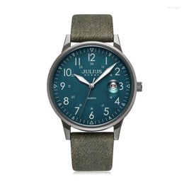 Wristwatches Julius Man Men's Watch Japan Quartz Homme Hours Clock Auto Date Fine Fashion Canvas Strap Boy's Retro Birthday Gift Box