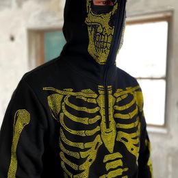 Men's Hoodies Gothic Sweatshirt Zipper Pullover Hoodie Rhinestone Skull Graphic Y2K Clothes Punk Grunge HipHop Fashion Oversize Jacket