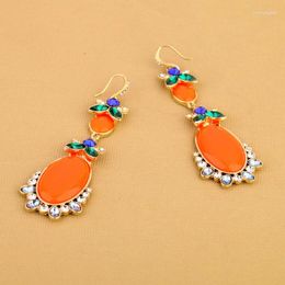 Dangle Earrings Designs Elegant Orange Long Drop For Women With Real Chic Gold Color Fashion Jewelry