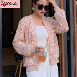 Suits Sequined Jacket Female Spring and Autumn Patchwork Round Neck Loose Solid Colour Night Club Outerwear Long Sleeved Hip Hop Coats