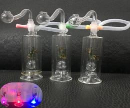 1 set Mini Glass Bong Water Pipes Recycler Dab Rig luce a led Narghilè a mano Bong in vetro Pyrex spesso con bruciatore a nafta da 10 mm 7302153