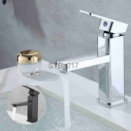 Kitchen Faucets New Basin Sink Bathroom Faucet Deck Mounted Hot Cold Water Stainless Steel Basin Mixer Taps Black/Chrome Lavatory Sink ToiletTap x0712