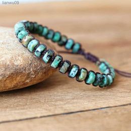 36mm African Jasper Beads Braided Bracelet DIY Handmade Woven Natural Stone Boho Yoga Charm Bracelet Women Men Fashion Jewelry L230704