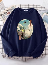 Dresses Ukiyoe Kiki's Delivery Service Print Sweatshirt Women Crewneck Pullover Hoodie Autumn Casual Fleece Clothes Oversize Loose Hoody