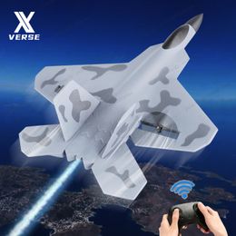 Electric/RC Aircraft RC aircraft F22 camouflage gray glider 2.4G remote radio control aircraft SU-35 EPP foam aircraft SU-57 children's toys 230711