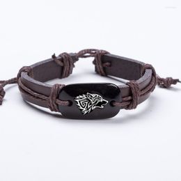 Charm Bracelets Fashion Vintage Punk Braided Roar Wolf Leather Bracelet For Women Men Trend Retro Resin Rope Chain Bangle Jewellery
