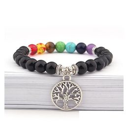 Charm Bracelets 8Mm Natural Stone Bracelet 7 Chakra Tree Of Life Mticolor Beads Stones Women Men Yoga Drop Delivery Jewellery Dhjqr