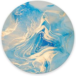 Light Blue Round Marble Mouse Pad Modern Blue Gold Gaming Mouse Mat Waterproof Circular Mouse Pad Non-Slip Rubber Base MousePad