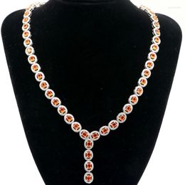 Chains 47x18mm Gorgeous Big Heavy 38g Orange Spessartine Garnet Green Amethyst CZ Ladies Dating Silver Necklace 18-19"