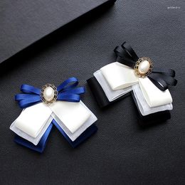 Bow Ties Women Neck Collar Shirt Clip Pin Chic Tie Cravat Girl Alloy Pearl Necktie School Child Uniform Wedding Party Ribbon Bowtie