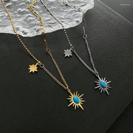 Pendant Necklaces Fashion Sun & Star Necklace For Women Stainless Steel Silver Plated Simple Retro Geometric Charm Chain