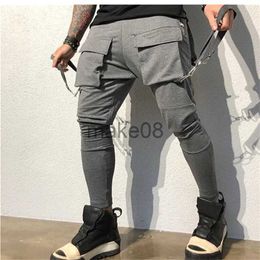 Men's Pants Men Joggers Zip pocket Hiphop Multipocket Sweatpants Man Gyms Workout Fitness Cotton Trousers Male Casual Fashion Skinny Pants J230712