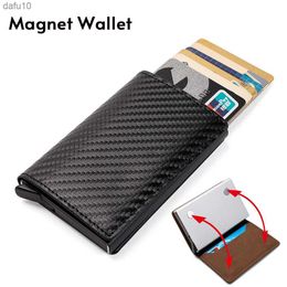 Carbon Fibre Card Holder Wallet Men Rfid Money Purse Card Holder Wallet Slim Mini Magnet Leather Wallet with Note Compartment L230704