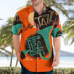 Camisas casuais masculinas Instrumento musical gráfico para roupas masculinas 3D camisa de praia havaiana de manga curta Y2k tops surf roupas vintage lapela