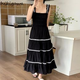 Casual Dresses Korean Summer Women Dress Vintage Folds Tunic Sling Robe Femme 2023 Vestidos De Mujer Patchwork Ruffles Fashion Maxi