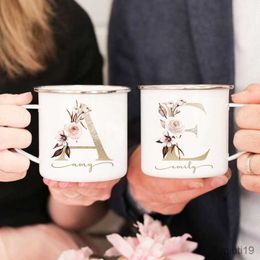 Mugs Personalized Mug Floral Initial with Name Cup Custom NameTea Coffee Chocolate Mugs Bride Bridesmaid Mothers Day Gift for Her R230712