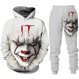 Men's Tracksuits Horror Movie Clown 3D Print HoodiePantsSuit Funny Unisex Pullover Sweatshirt Set Halloween Personality Streetwear Clothes 230711