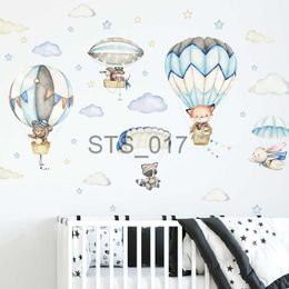 Other Decorative Stickers Watercolour Animals Hot Air Balloon Clouds Wall Stickers Blue Colour for Kids Room Baby Nursery Room Wall Decals Boy Room Stickers x0712