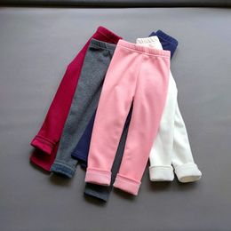 Trousers Autumn Winter Girls Fleece Leggings Kids Slim Thermal children's Solid Colour Plus Velvet Warm Pants 230711