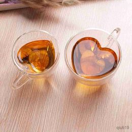 Mugs Heart Love Shaped Double Wall Glass Coffee Mug Home Office Heat Resistant Tea Milk Mugs Drinkware Cup For Family Lover Gifts R230712