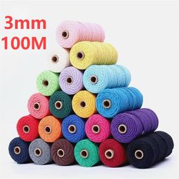 Yarn 3mm 100% Cotton Cord Colorful Rope Beige ed Macrame String Home Textile Wedding Decorative DIY Tapestry Art 110yards298o