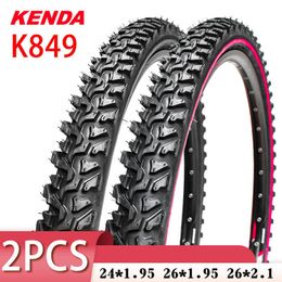 Bike Tyres 2PCS KENDA K849 24/26inch Mountain MTB Bicycle Tyre BMX 24*1.95/26x1.95/2.1 Black Red Line Thickened Cross-country Tyre HKD230712