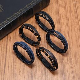 Charm Bracelets 2023 Trendy Volcanic Rock Leather Steel Braided Bracelet Punk Cool Multilayer For Men Birthday Gift